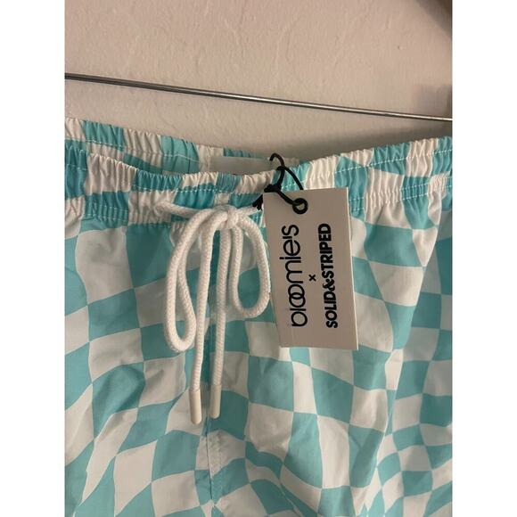 Solid & Striped XL Shorts Checkered Swim Trunks Aqua White Bloomies NEW $125 - Picture 5 of 7